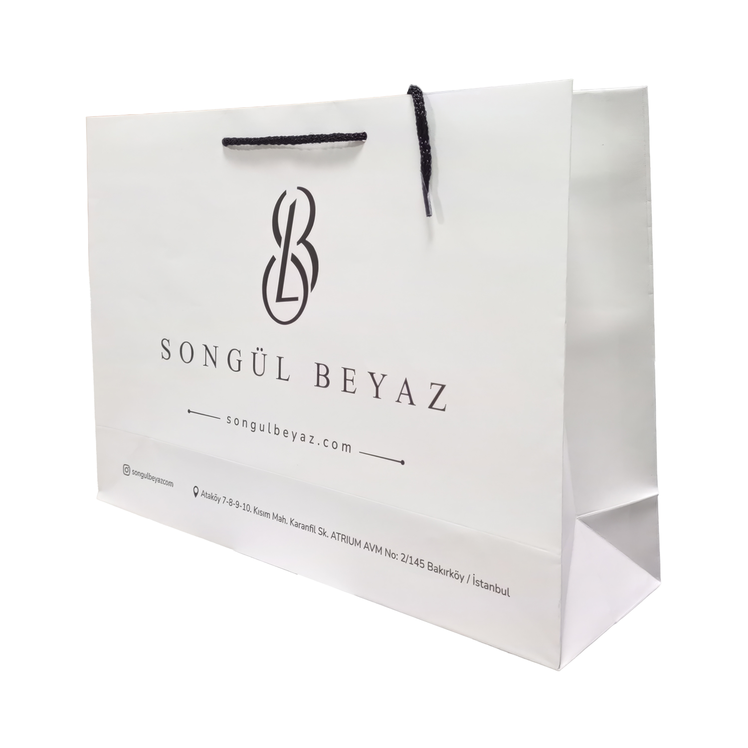 Songül Beyaz butik mağazası için beyaz kraft çanta üretimi, kutucu